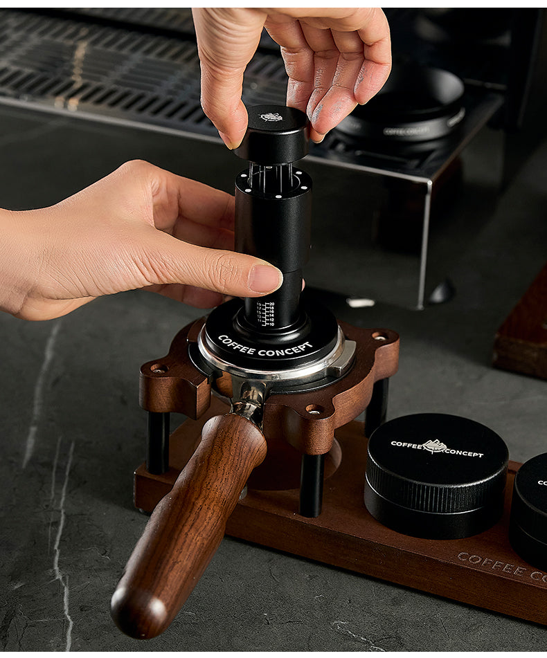 Coffee tamper walnut base detail shot