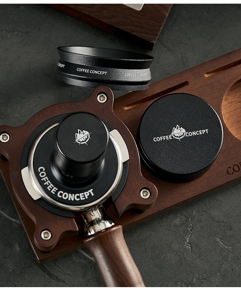 Espresso tamper lifestyle shot — home barista setup