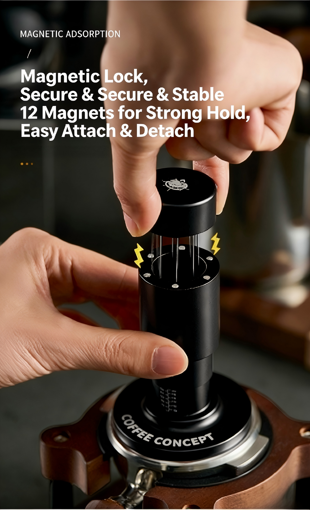 Anti-distribution espresso tamper set with adjustable spring, constant pressure 58mm coffee tamper