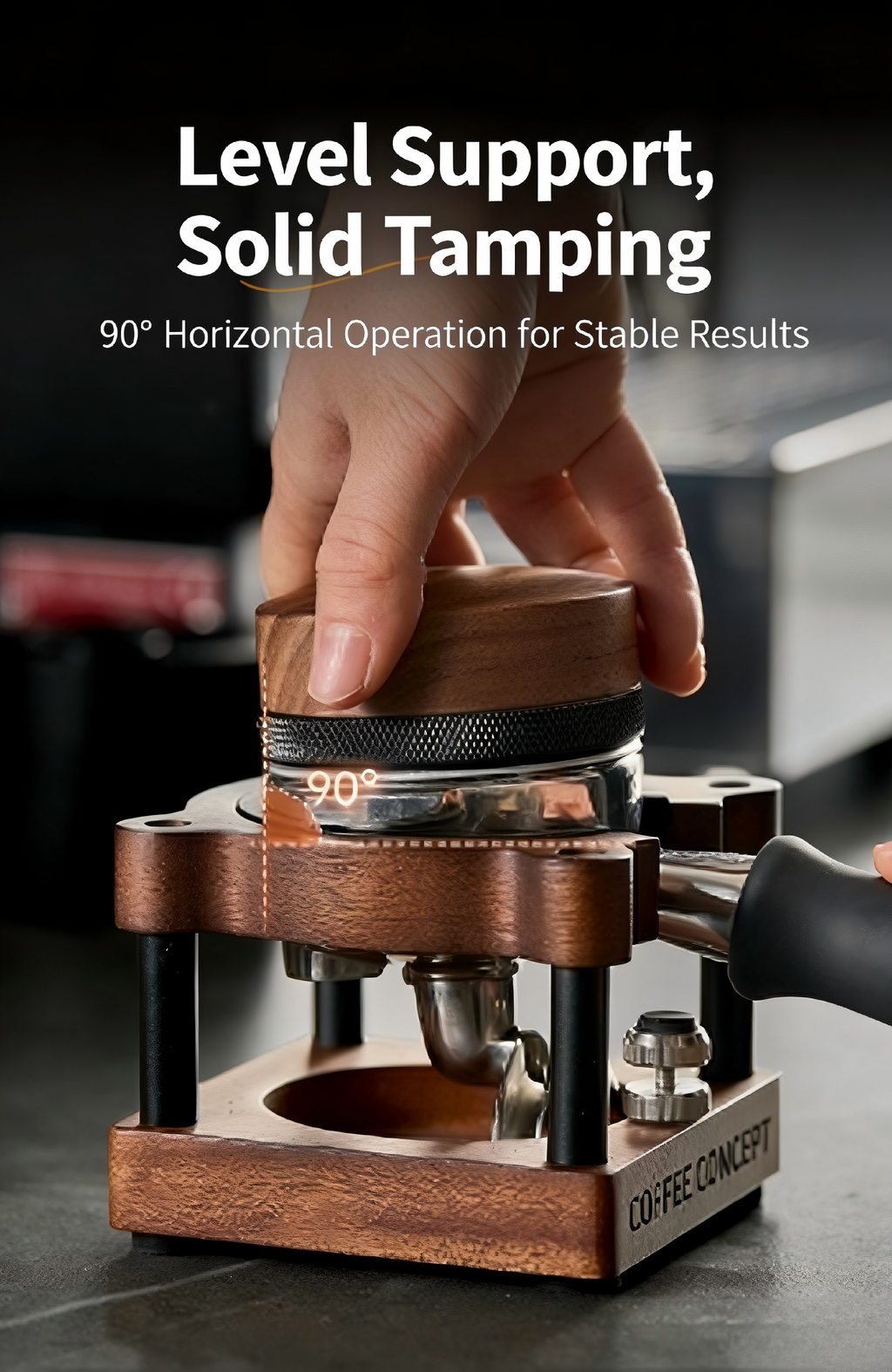 Cute bear espresso tamper with North American walnut base and coffee tool storage organizer