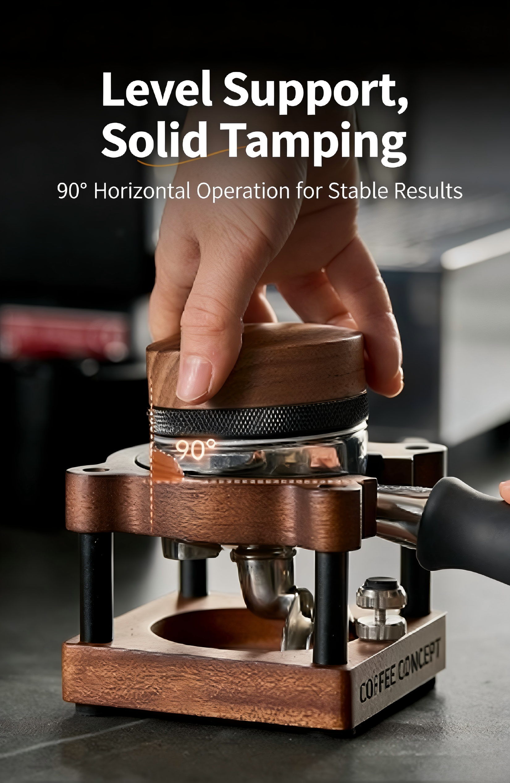 Cute bear espresso tamper with North American walnut base and coffee tool storage organizer