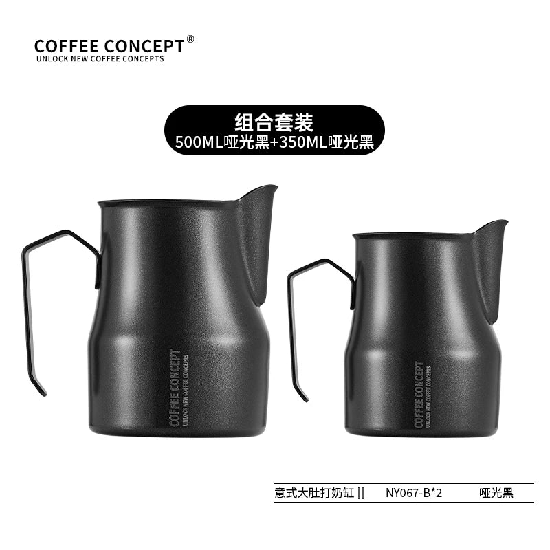 【COFFEE CONCEPT】Stainless Steel Bell Milk Pitcher, Professional Latte Art Cup, Spout Design, Heat-Resistant Milk Frothing Cup with Measurement Markings