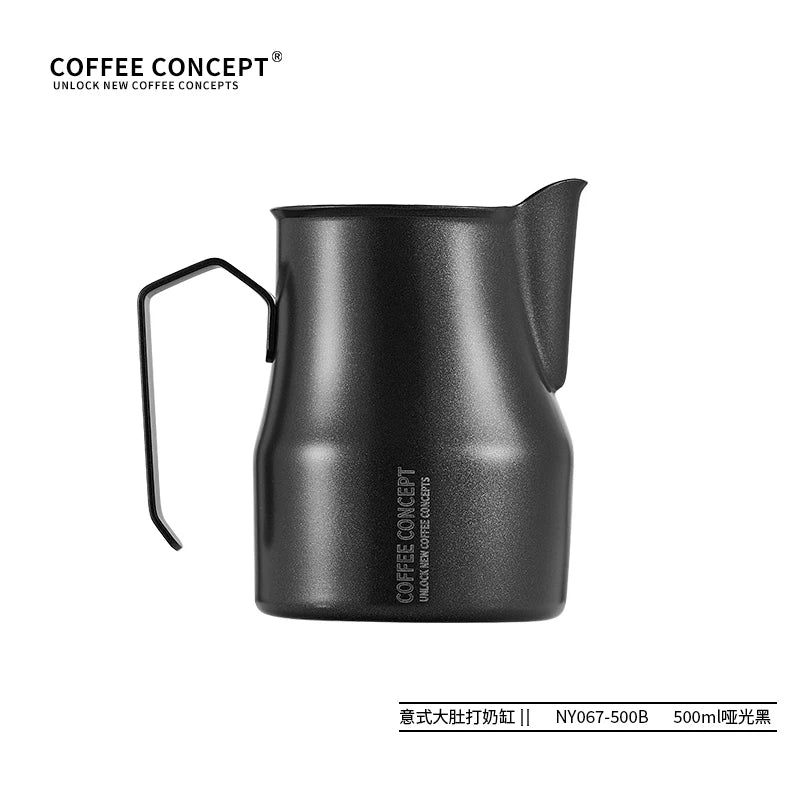 【COFFEE CONCEPT】Stainless Steel Bell Milk Pitcher, Professional Latte Art Cup, Spout Design, Heat-Resistant Milk Frothing Cup with Measurement Markings
