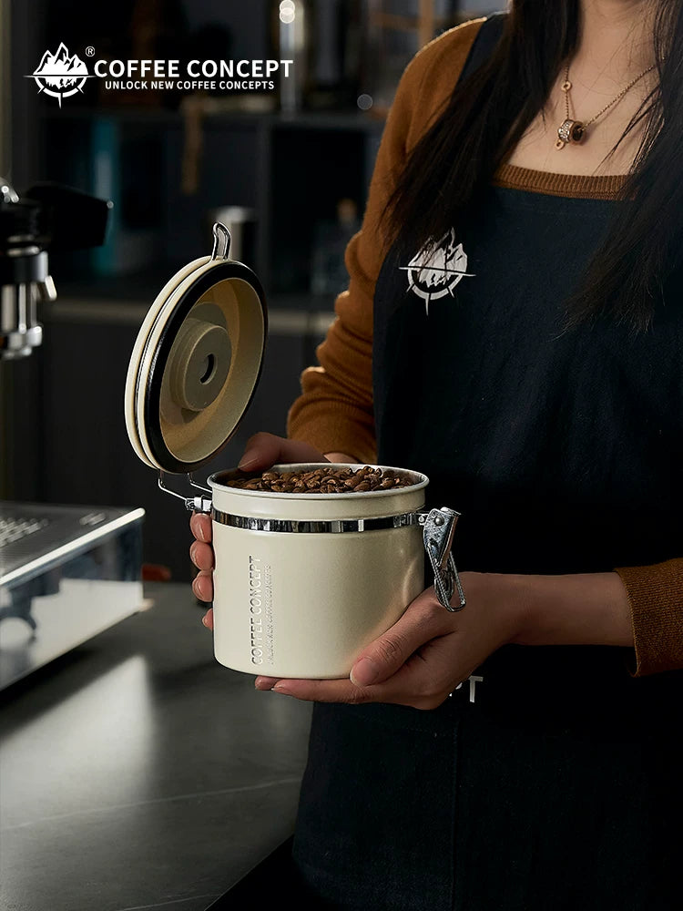 【COFFEE CONCEPT】Coffee Bean Storage Canister, Airtight Vacuum Container with One-Way Valve, Stainless Steel Coffee Canister