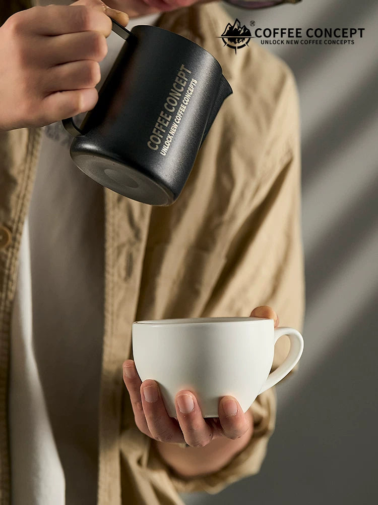 【COFFEE CONCEPT】Professional Latte Art Milk Pitcher with Eagle Beak Spout, Stainless Steel Milk Frothing Cup, Espresso Coffee Tool