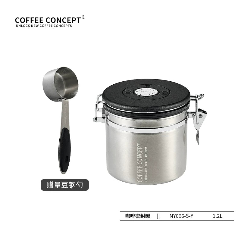 【COFFEE CONCEPT】Coffee Bean Storage Canister, Airtight Vacuum Container with One-Way Valve, Stainless Steel Coffee Canister