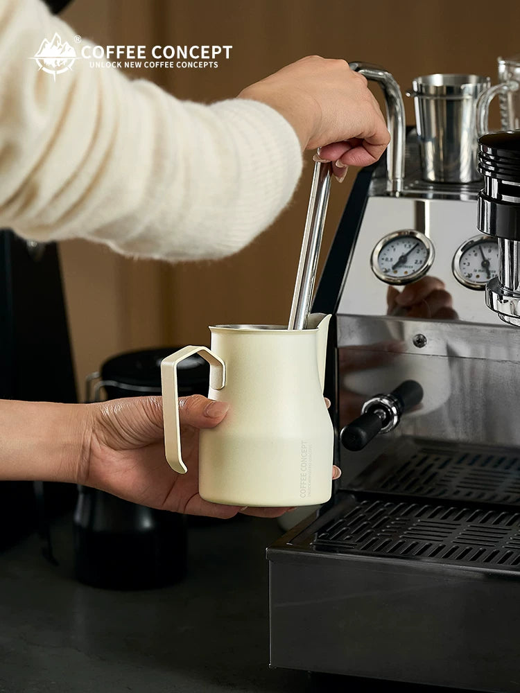 【COFFEE CONCEPT】Stainless Steel Bell Milk Pitcher, Professional Latte Art Cup, Spout Design, Heat-Resistant Milk Frothing Cup with Measurement Markings