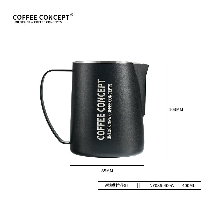 【COFFEE CONCEPT】Professional Latte Art Milk Pitcher with Eagle Beak Spout, Stainless Steel Milk Frothing Cup, Espresso Coffee Tool