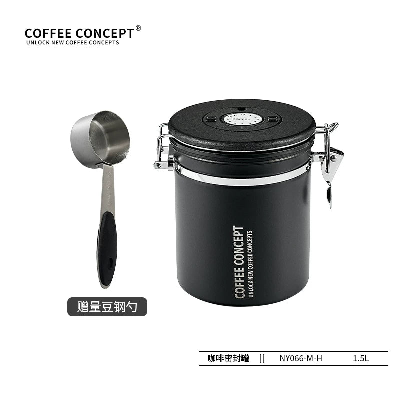 【COFFEE CONCEPT】Coffee Bean Storage Canister, Airtight Vacuum Container with One-Way Valve, Stainless Steel Coffee Canister