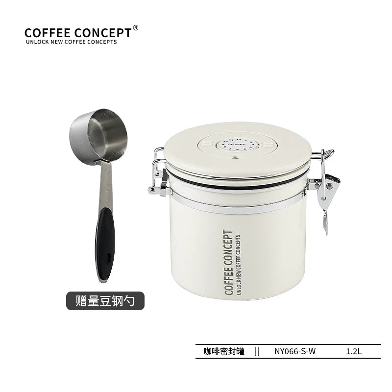 【COFFEE CONCEPT】Coffee Bean Storage Canister, Airtight Vacuum Container with One-Way Valve, Stainless Steel Coffee Canister