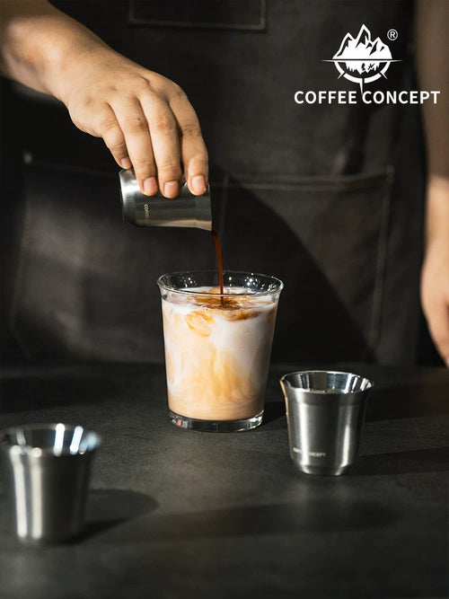 【COFFEE CONCEPT】 Dawn Espresso Extraction Cups – Double-Walled Stainless Steel, Mini Demitasse Glasses for Coffee Machines