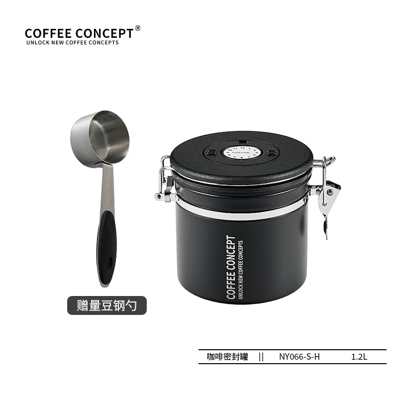 【COFFEE CONCEPT】Coffee Bean Storage Canister, Airtight Vacuum Container with One-Way Valve, Stainless Steel Coffee Canister