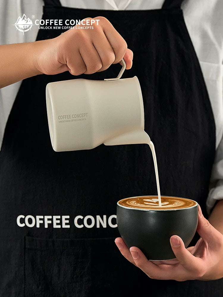 【COFFEE CONCEPT】Stainless Steel Bell Milk Pitcher, Professional Latte Art Cup, Spout Design, Heat-Resistant Milk Frothing Cup with Measurement Markings