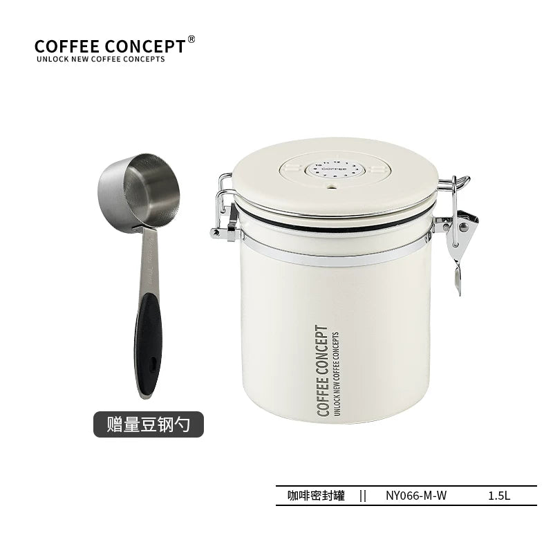 【COFFEE CONCEPT】Coffee Bean Storage Canister, Airtight Vacuum Container with One-Way Valve, Stainless Steel Coffee Canister