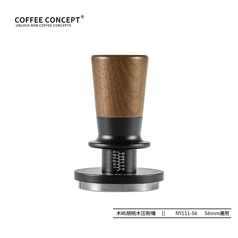 【COFFEE CONCEPT】Muyu Constant Force Coffee Tamper, Consistent Pressure Tamper, Balanced Spring Espresso Tamper, Walnut Base