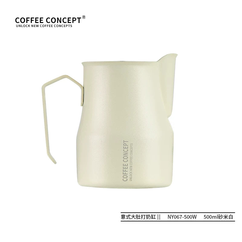 【COFFEE CONCEPT】Stainless Steel Bell Milk Pitcher, Professional Latte Art Cup, Spout Design, Heat-Resistant Milk Frothing Cup with Measurement Markings