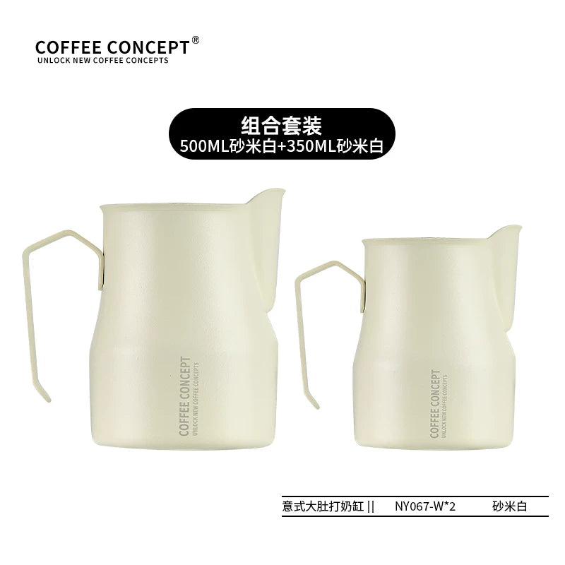 【COFFEE CONCEPT】Stainless Steel Bell Milk Pitcher, Professional Latte Art Cup, Spout Design, Heat-Resistant Milk Frothing Cup with Measurement Markings