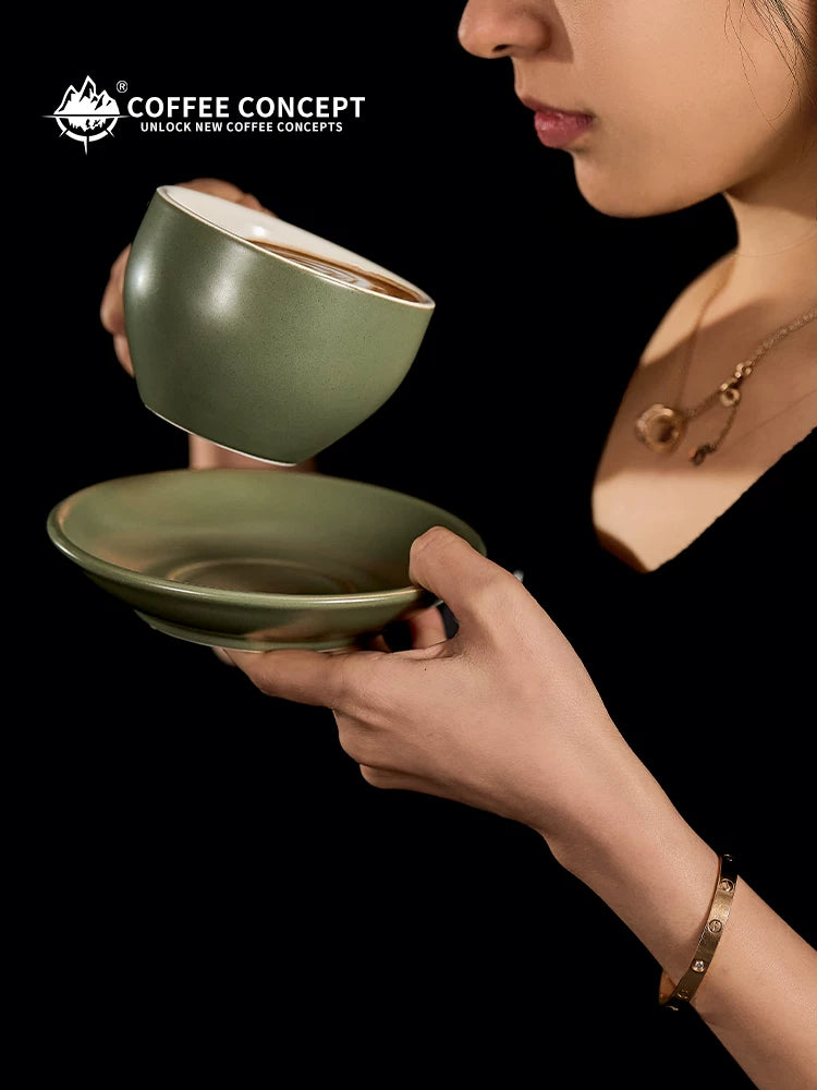 【COFFEE CONCEPT】Sawada Coffee Cup & Saucer Set, Professional Latte Art Cup, Thick Ceramic Espresso Cup for Pattern Design