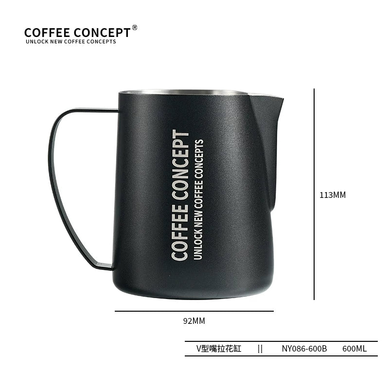 【COFFEE CONCEPT】Professional Latte Art Milk Pitcher with Eagle Beak Spout, Stainless Steel Milk Frothing Cup, Espresso Coffee Tool