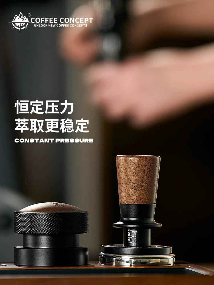 【COFFEE CONCEPT】Muyu Constant Force Coffee Tamper, Consistent Pressure Tamper, Balanced Spring Espresso Tamper, Walnut Base