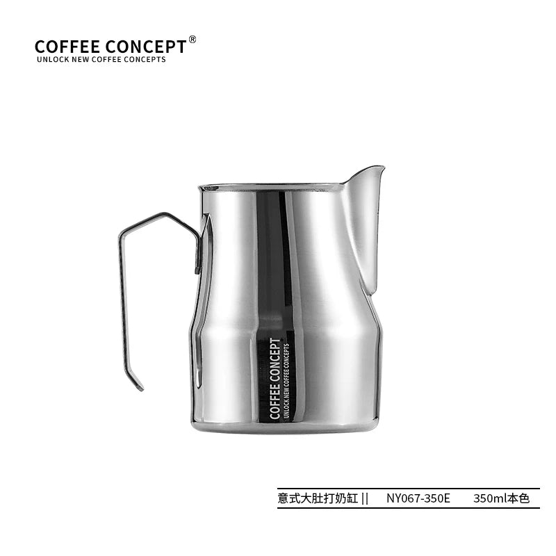 【COFFEE CONCEPT】Stainless Steel Bell Milk Pitcher, Professional Latte Art Cup, Spout Design, Heat-Resistant Milk Frothing Cup with Measurement Markings