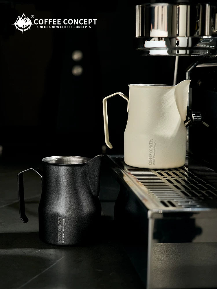 【COFFEE CONCEPT】Stainless Steel Bell Milk Pitcher, Professional Latte Art Cup, Spout Design, Heat-Resistant Milk Frothing Cup with Measurement Markings