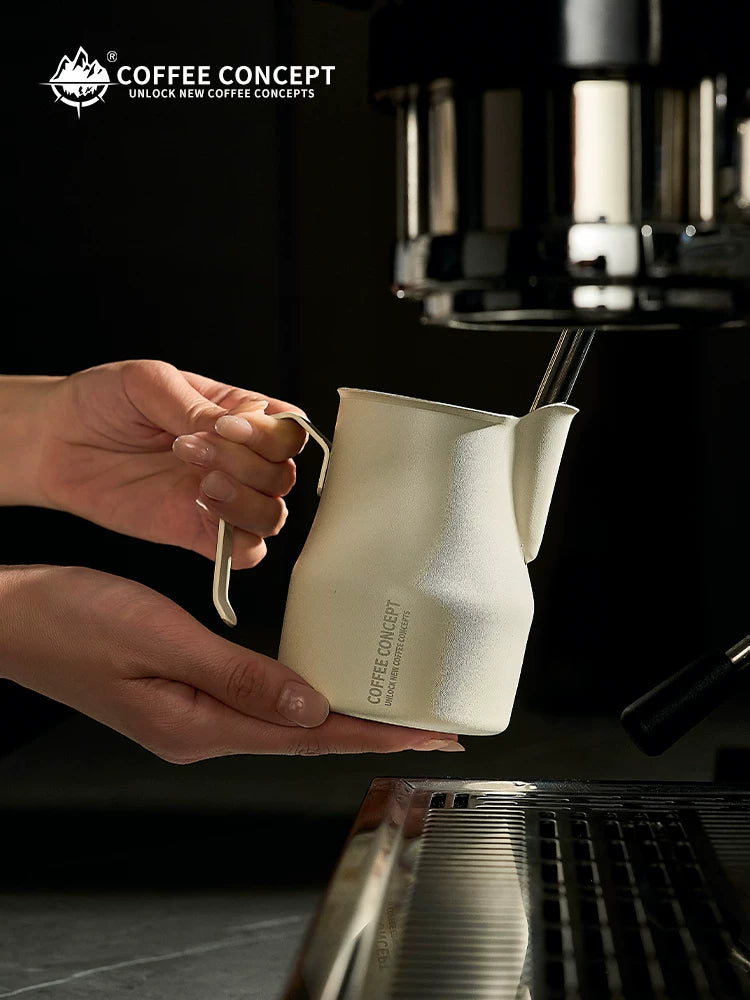 【COFFEE CONCEPT】Stainless Steel Bell Milk Pitcher, Professional Latte Art Cup, Spout Design, Heat-Resistant Milk Frothing Cup with Measurement Markings