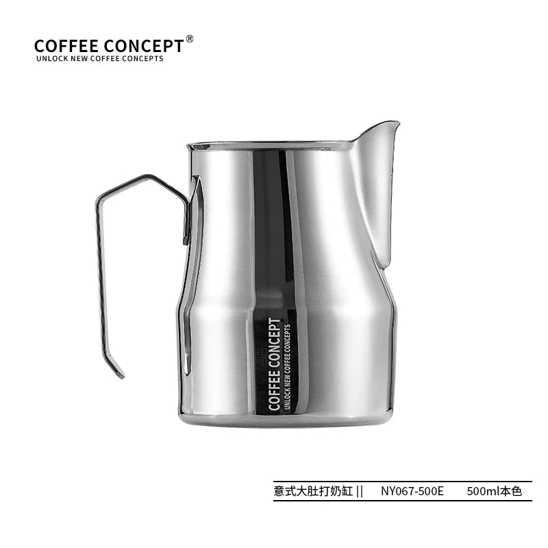 【COFFEE CONCEPT】Stainless Steel Bell Milk Pitcher, Professional Latte Art Cup, Spout Design, Heat-Resistant Milk Frothing Cup with Measurement Markings