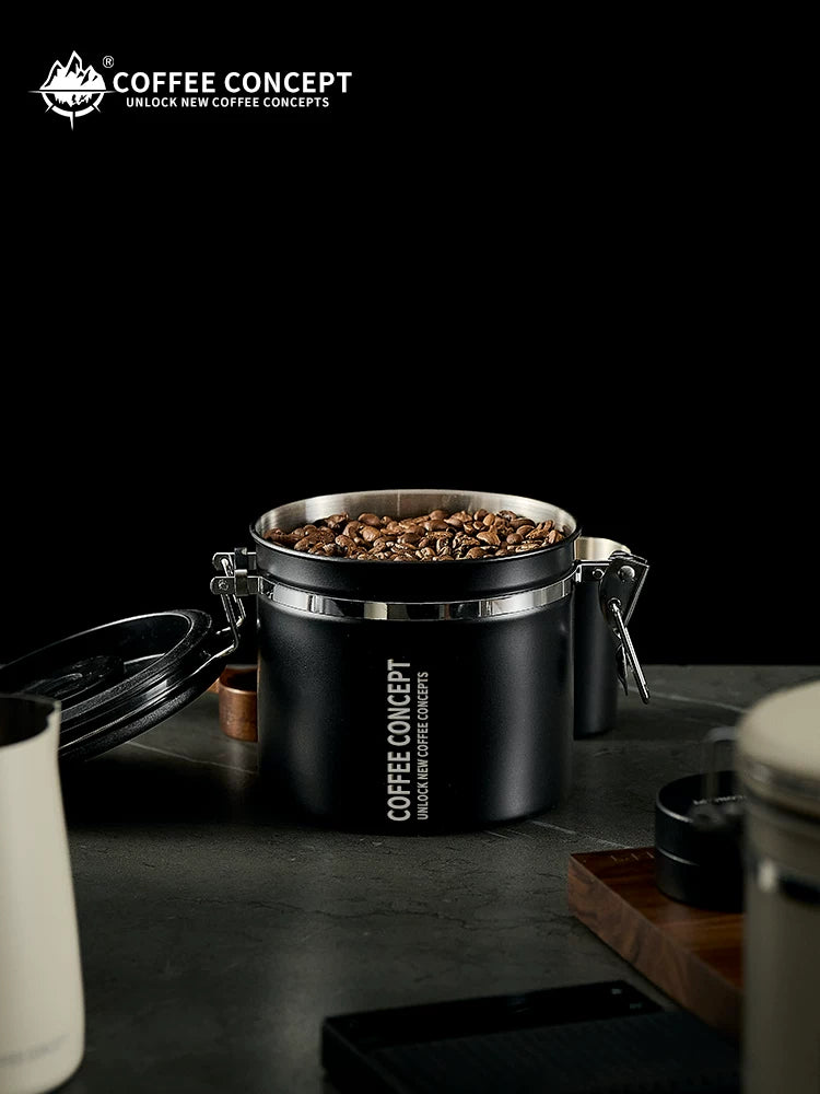 【COFFEE CONCEPT】Coffee Bean Storage Canister, Airtight Vacuum Container with One-Way Valve, Stainless Steel Coffee Canister
